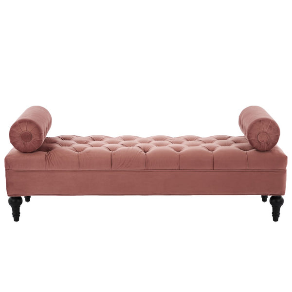 English Elm Modern Tufted Velvet Bench with Gourd Legs and Pillows for Bedroom Entryway Pink N761P335807H