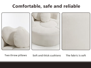 English Elm Round Cloud Sofa Bed Waffle Fabric Memory Foam Convertible Couch for Small Space Living Beige W3224P491994