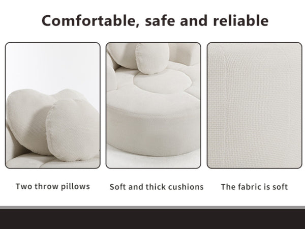 English Elm Round Cloud Sofa Bed Waffle Fabric Memory Foam Convertible Couch for Small Space Living Beige W3224P491994