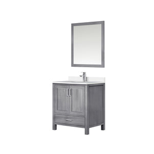 English Elm Distressed Grey Bath Vanity with White Quartz Top, Faucet & 28" Mirror — Durable Scratch-Resistant Surface B2731S01253