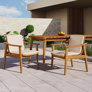 English Elm Christopher Knight Home® - Outdoor Dining Chairs Set of 2 with Acacia Wood Frame and Brown PE Wicker, Waterproof Cushions, 400lb Capacity Teak+ Beige N779P280043B