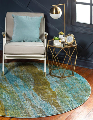 Unique Loom Jardin Lilly Machine Made Abstract Rug Turquoise, Gray/Green/Ivory/Olive/Turquoise/Yellow/Light Blue 8' 0" x 8' 0"