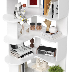 English Elm 5-tier Corner Bookcase L-shaped Freestanding Open Shelf Display for Home Office White T3623P436784