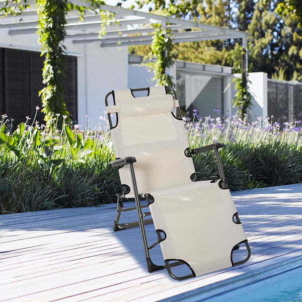 English Elm Outsunny 2-In-1 Adjustable Folding Lounge Chair With Pillow & Pocket - Perfect For Beach & Patio Relaxation W2225P217576-GIGA