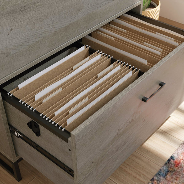English Elm Lateral File with Oak & White Accents, Two Full-Extension Drawers, Safety Interlock, Compact Durable Design B356P367981