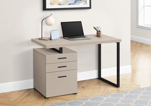 English Elm Computer Desk For Home Office - Reversible Setup, Stylish Storage, 48" Beige Laminate & Black Metal B2710P219871