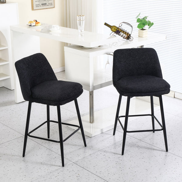 English Elm Counter Upholstered Swivel Bar Stools Set of 2 — Mid-Century Modern Comfort, 360° Rotation, Durable Metal Legs Black W2200P233486