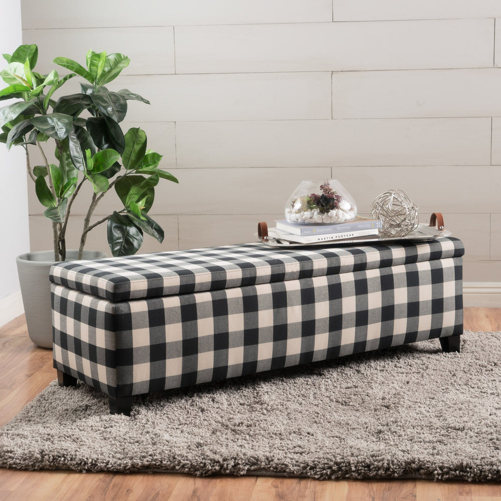 English Elm Christopher Knight Home® - OTTOMAN Black Fabric Storage Bench with Tapered Legs — Versatile Entryway Seat with Hidden Storage, 52" 60159.00BCHB