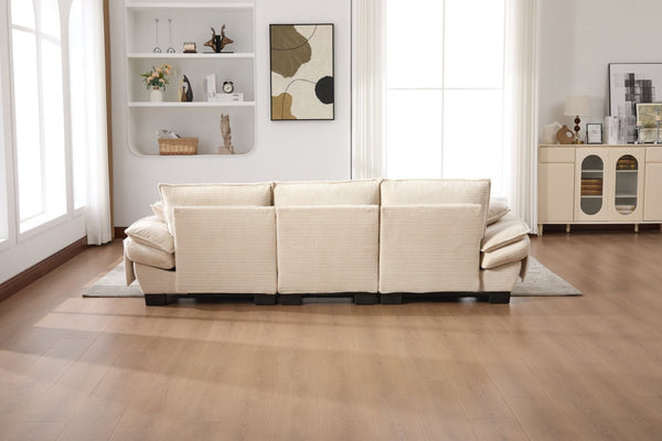 English Elm Sectional Cloud Sofa Modular Deep Seat Corduroy Upholstered Living Room Couch with Storage Beige W395S00129