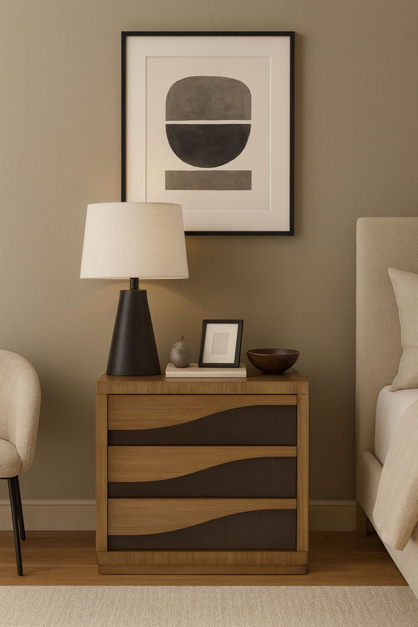 English Elm Bachelors Chest Eucalyptus Light Brown Solid Wood & MDF – Eucalyptus Veneer, Soft-Close Drawers, Cedar-lined Bottom Drawer, Felt Top Drawer B2699P395387