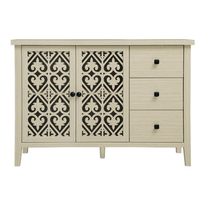 English Elm Hollowed-Out Cabinet With 2 Doors & 3 Drawers – Stylish American Furniture For Versatile Storage Solutions W688P223034