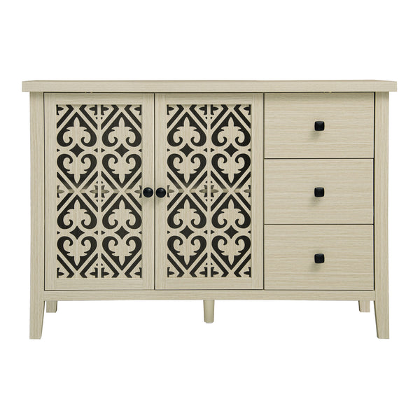 English Elm Hollowed-Out Cabinet With 2 Doors & 3 Drawers – Stylish American Furniture For Versatile Storage Solutions W688P223034