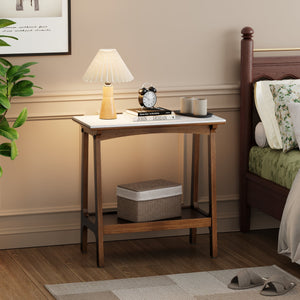 English Elm Retro Reddish Brown Narrow Slate Side Table with Shelf, Slim Walnut Nightstand for Small Spaces W1801P172848