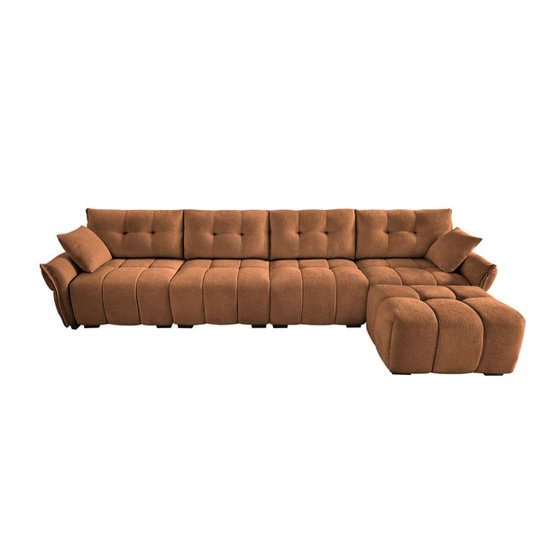 English Elm Modular 4-Seater Sofa With Ottoman - Configurable Chenille Upholstery, Solid Wood Frame, Durable Comfort Burnt Orange W714S01178