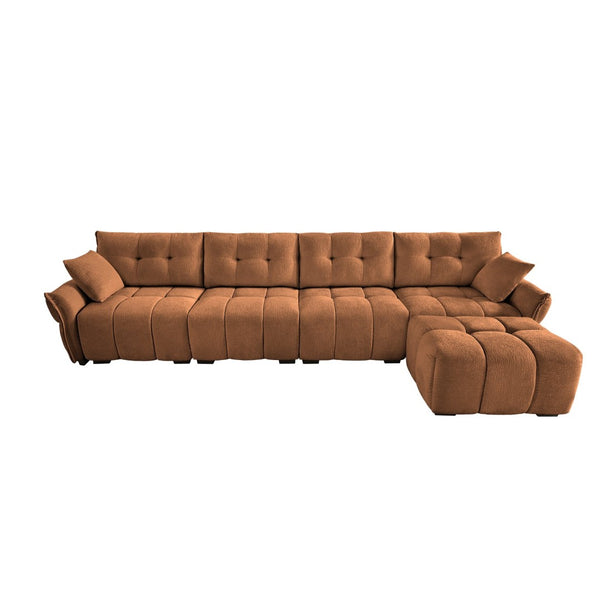 English Elm Modular Chenille Sectional Sofa with Ottoman Solid Wood Frame Living Room Seating Burnt Orange W714S01667