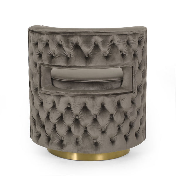 English Elm Christopher Knight Home® - SWIVEL Velvet Arm Chair Grey with Copper Base, Button-Tufted Diamond Stitch, Modern Glam Chic 67319.00GRY