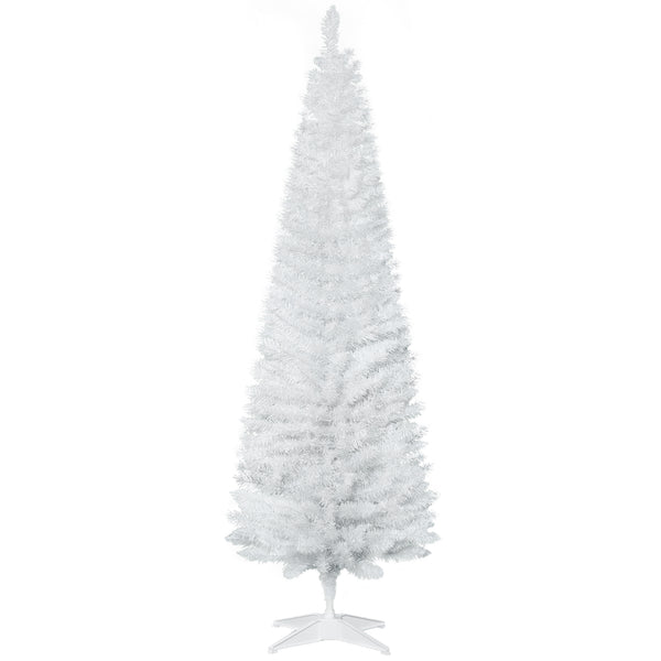 English Elm Homcom 6' Slim White Pencil Christmas Tree With 390 Realistic Branch Tips & Easy Assembly For Small Spaces W2225P229762