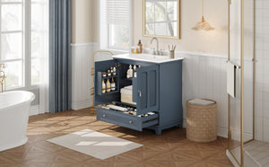 English Elm 30" Modern Bathroom Vanity with Ceramic Sink, Solid Wood Frame, Soft-Close Drawer & Adjustable Shelf Blue N710P293306C