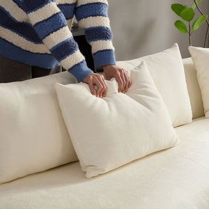 English Elm VSF1112 Oversized Beige L-Shaped Sectional Sofa with PU Leather Base, No Assembly, 6 Pillows, Plush Comfort W3208S00003