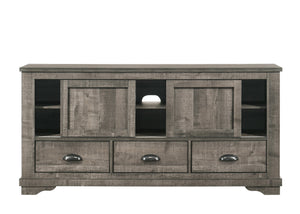 English Elm Contemporary Maidstone TV Console with Sintered Stone Top, Silver-Capped Arrow Legs, Open Storage Gray 66 L x 19 W x 34.5 H B2741P406263