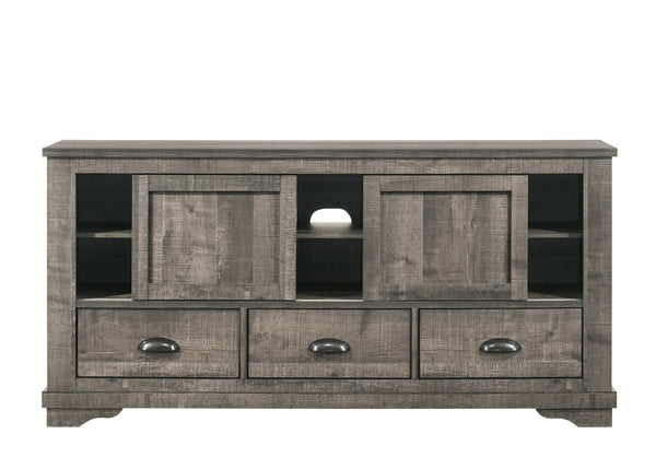 English Elm Contemporary Maidstone TV Console with Sintered Stone Top, Silver-Capped Arrow Legs, Open Storage Gray 66 L x 19 W x 34.5 H B2741P406263