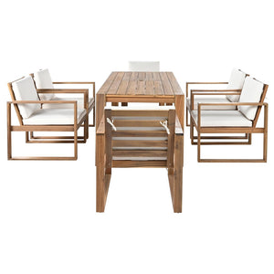 English Elm Trexm Acacia Wood Outdoor Dining Set Seats Six with Umbrella Hole Rustic Patio Beige,Light Teak TM000019AAD