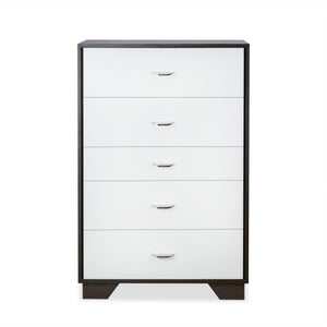English Elm Eloy Five-Drawer Chest in White & Espresso Finish — Sturdy MDF Frame, Metal Legs, 70lb Top Capacity B2726P283820