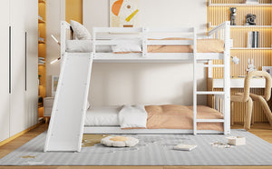 English Elm Twin Over Kids Bunk Bed with Slide Ladder Pine Frame White Finish LT000108AAK-1