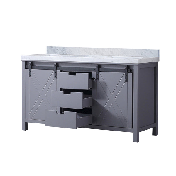 English Elm Dark Grey Double Bath Vanity With Carrara Marble Countertop - Stylish 60" Design & Ample Storage Options B2731P260042