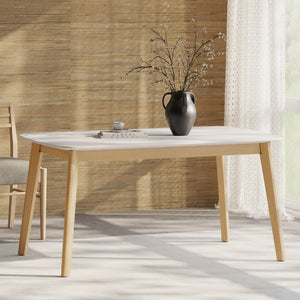 English Elm 5-piece Mid-century Rubberwood Dining Set with Upholstered Chairs for Kitchen or Room Beige+Natural,White Oak N759S003002B