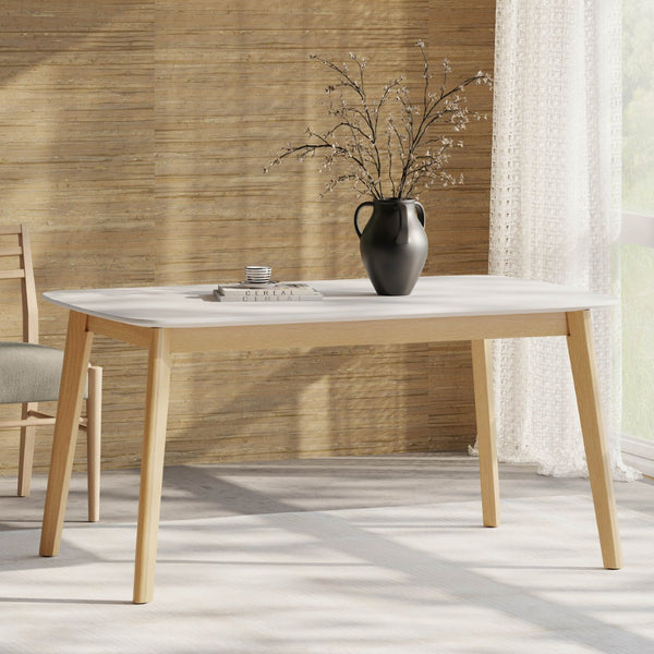 English Elm 5-piece Mid-century Rubberwood Dining Set with Upholstered Chairs for Kitchen or Room Beige+Natural,White Oak N759S003002B