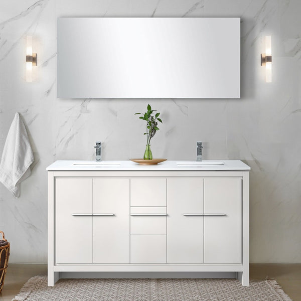 English Elm White Double Bath Vanity With Cultured Marble Top, Chrome Faucet, And Ample Storage Solutions B2731P259479-GIGA