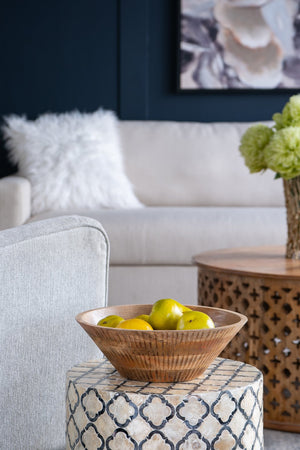 English Elm D12x4" Mango Wood Round Decorative Bowl - Hand-Carved Natural Knotty Texture, Narrow Base Accentpiece W2078P391133