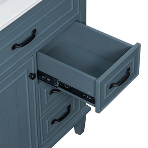 English Elm 30 Inch Freestanding Bathroom Vanity Solid Pine Cabinet Ceramic Sink Top Storage Blue Gray N725P412782C