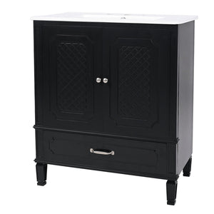 English Elm Christopher Knight Home® - 30" Bathroom Vanity with Sink Vintage Acacia Frame Ceramic Basin Soft-Close Doors & Storage Black N759P313313B
