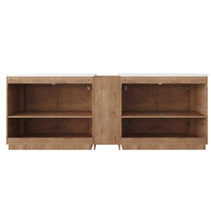 English Elm 92'' Freestanding Double Sink Bathroom Vanity Oak Melamine Soft Close Storage Set W999S00517
