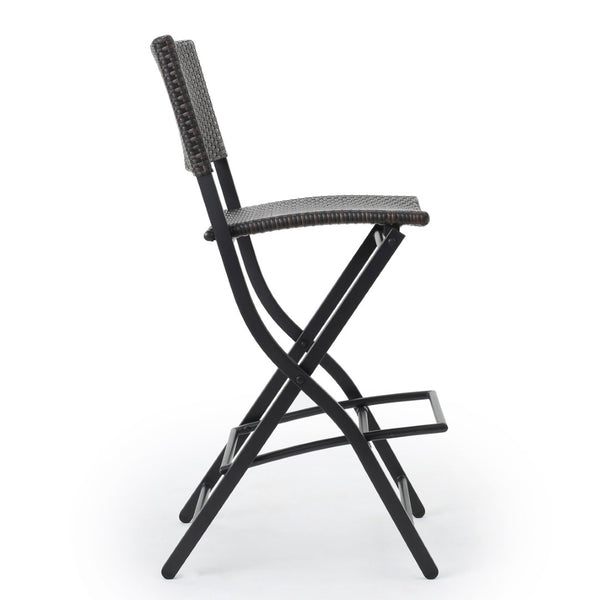 English Elm Outdoor Faux Rattan Folding Barstools Weather Resistant Woven Patio Seating Set N772P427926B