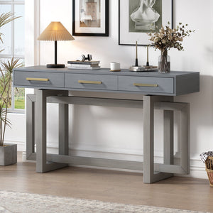 English Elm U_STYLE Elegant Console Table with Three Drawers, Long Slim Entryway Table for Hallway & Foyer Storage Antique Gray N711P175776E