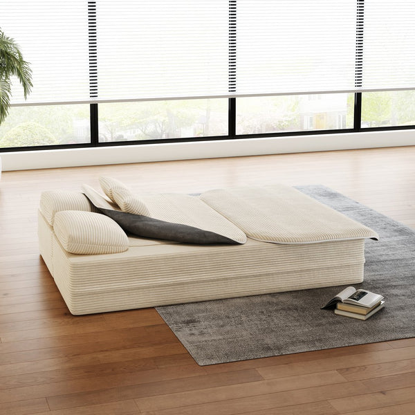 English Elm 75''2-In-1 Foldable Sofa Bed With Multi-Functional Blanket & Pillows - Cozy Corduroy Lounge Solution W834P317044