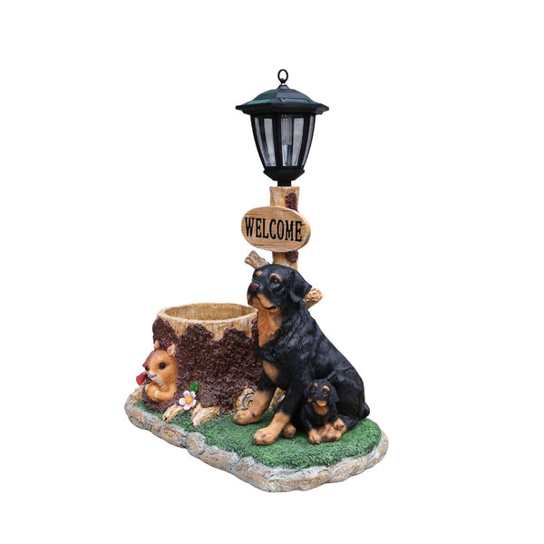 English Elm Rottweiler Mother and Puppy Sculptural Garden Planter Weatherproof Outdoor Accent W5398P464249