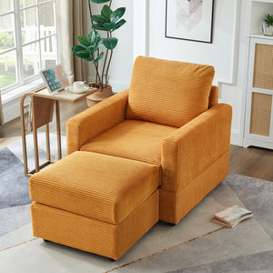 English Elm Classic Corduroy Chaise Lounge with Removable Backrest and Plush Ottoman, Stylish Living Room Seat Yellow W2186S00006