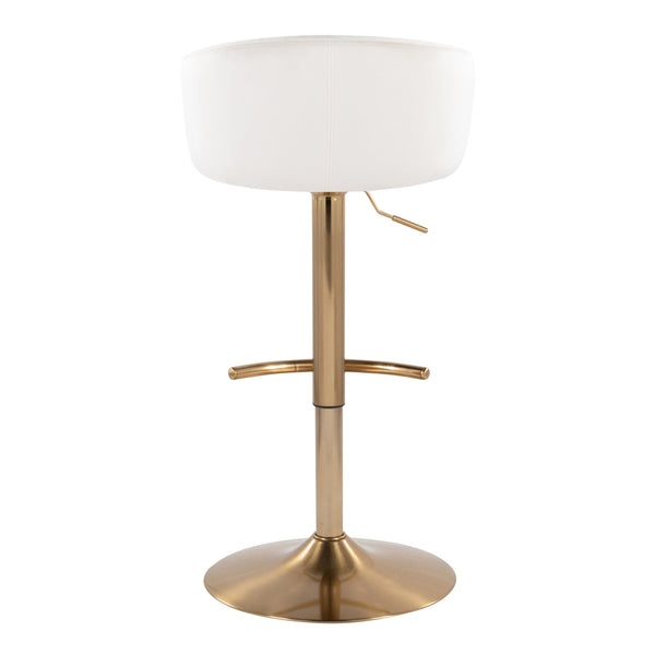 English Elm Claire Glam Adjustable Velvet Barstools Set of 2 — Gold Metal Base, Swivel, Rounded T Footrest, Cream B202S00771