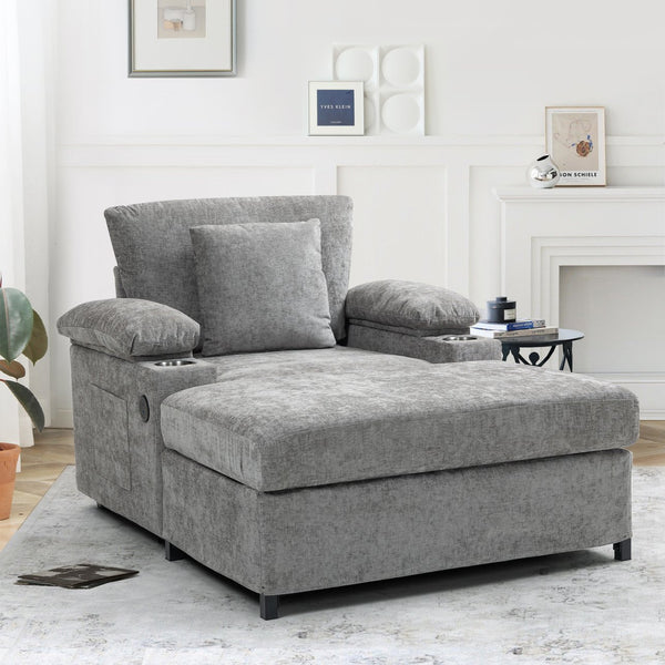 English Elm Modern Oversized Chenille Chair with Ottoman, Sofa Bed Recliner, USB Ports, Cupholders & Storage W2606P255578