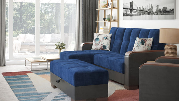 English Elm Primenest Zenaero Convertible Chaise Lounge With Storage - Modern Blue Upholstery & Wood Accents B030P303561-GIGA