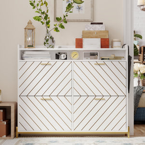 English Elm shoe cabinet Rustic Herringbone Flip-Drawer Organizer for Narrow Spaces, Dust-Proof Entryway Storage White W2227P207769
