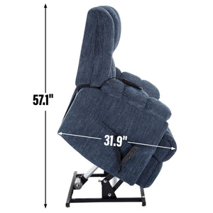English Elm Dual Motor Power Lift Recliner Chenille Chair with Massage Heat and Infinite Positions Blue W3224P288489