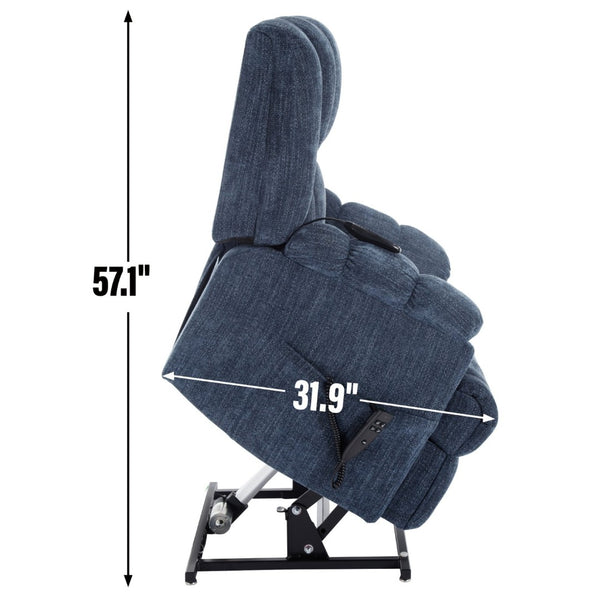 English Elm Dual Motor Power Lift Recliner Chenille Chair with Massage Heat and Infinite Positions Blue W3224P288489