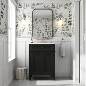 English Elm 24" Bathroom Vanity with Ceramic Basin, French-Inspired Accent Carvings, Soft-Close Doors & Storage Black N710P293309B