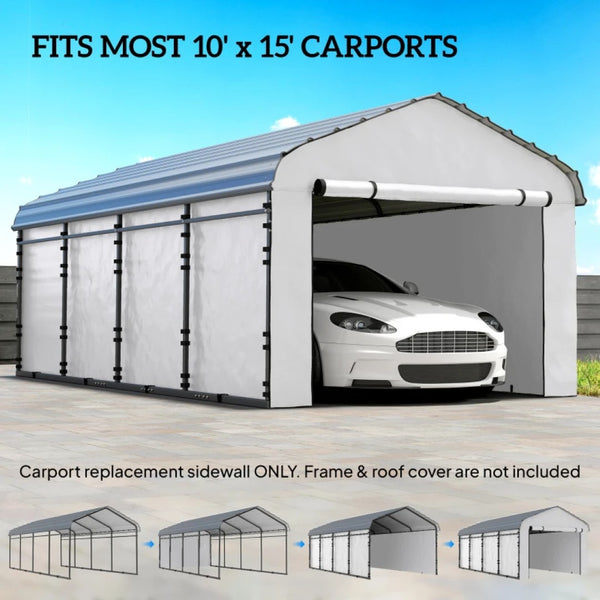 English Elm Durable Pe Carport Sidewall Set Four Panels Upf50 Waterproof Zippered Door Cover T3971P468957