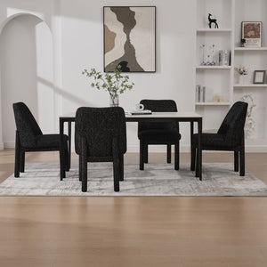English Elm 21.46" Modern Chenille Dining Chair Set of 4 with Curved High Back, Rubberwood Legs, Comfortable Foam Seat Black+Grey W3189S00004